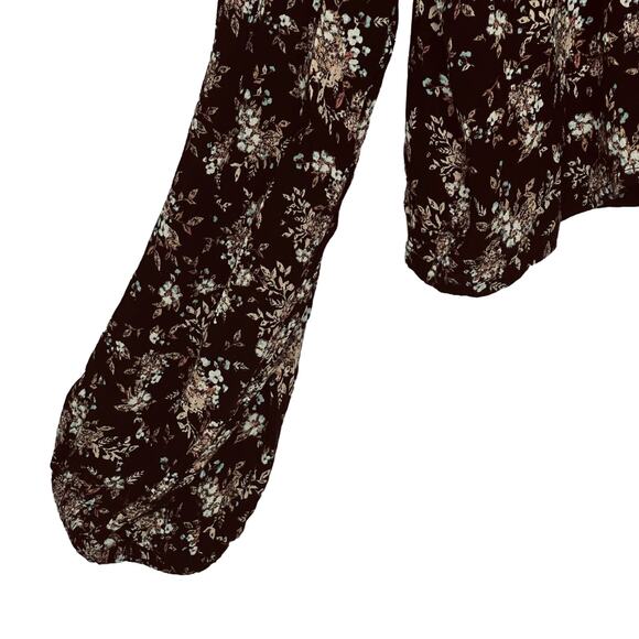 Y2K Cropped Babydoll Blouse So Size Medium Black Lace Up Romantic Floral - Picture 6 of 8